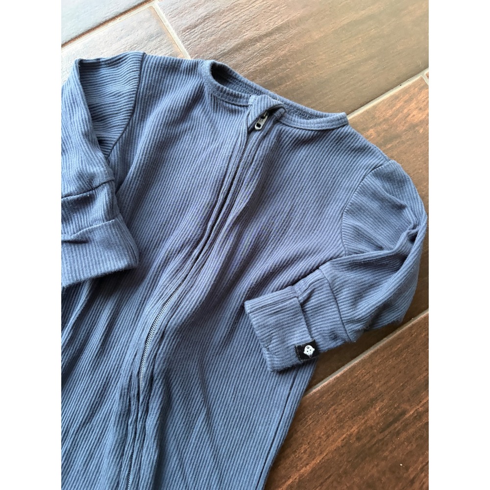 Sweet Bamboo Ribbed Two-Way Zip Sleeper Blue Gray 3-6 Months Romper Pajamas